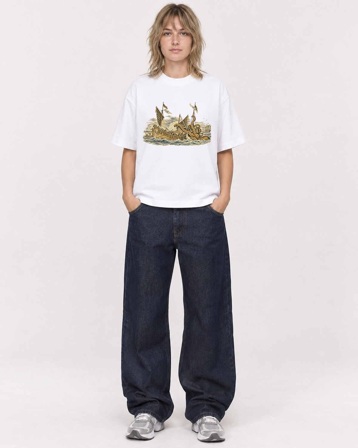 Mockup Boxy Heavyweight Tee White female full-body 19
