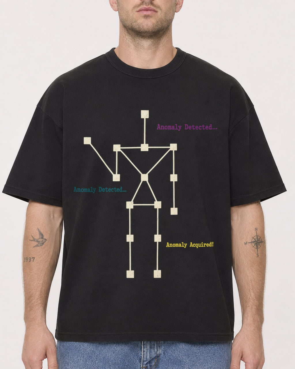 Mockup Boxy Heavyweight Tee Black male close-up 18
