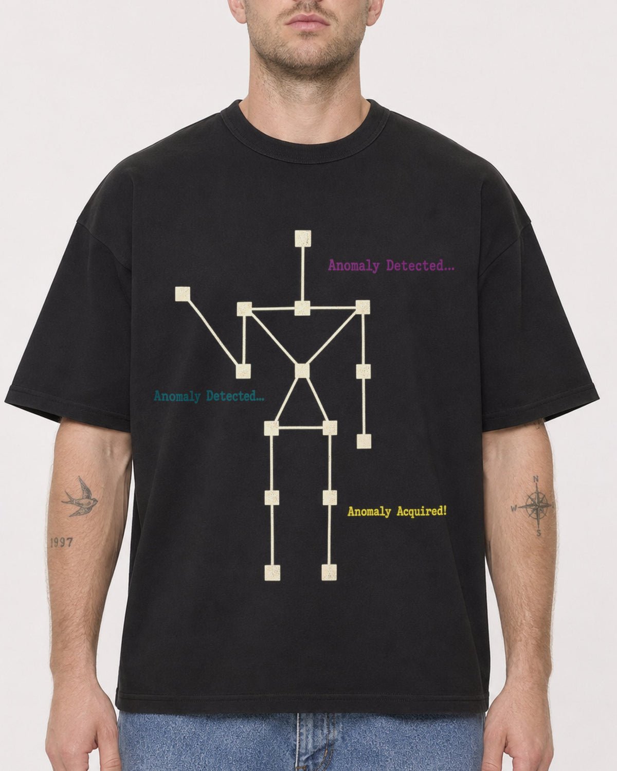 Mockup Boxy Heavyweight Tee Black male close-up 18