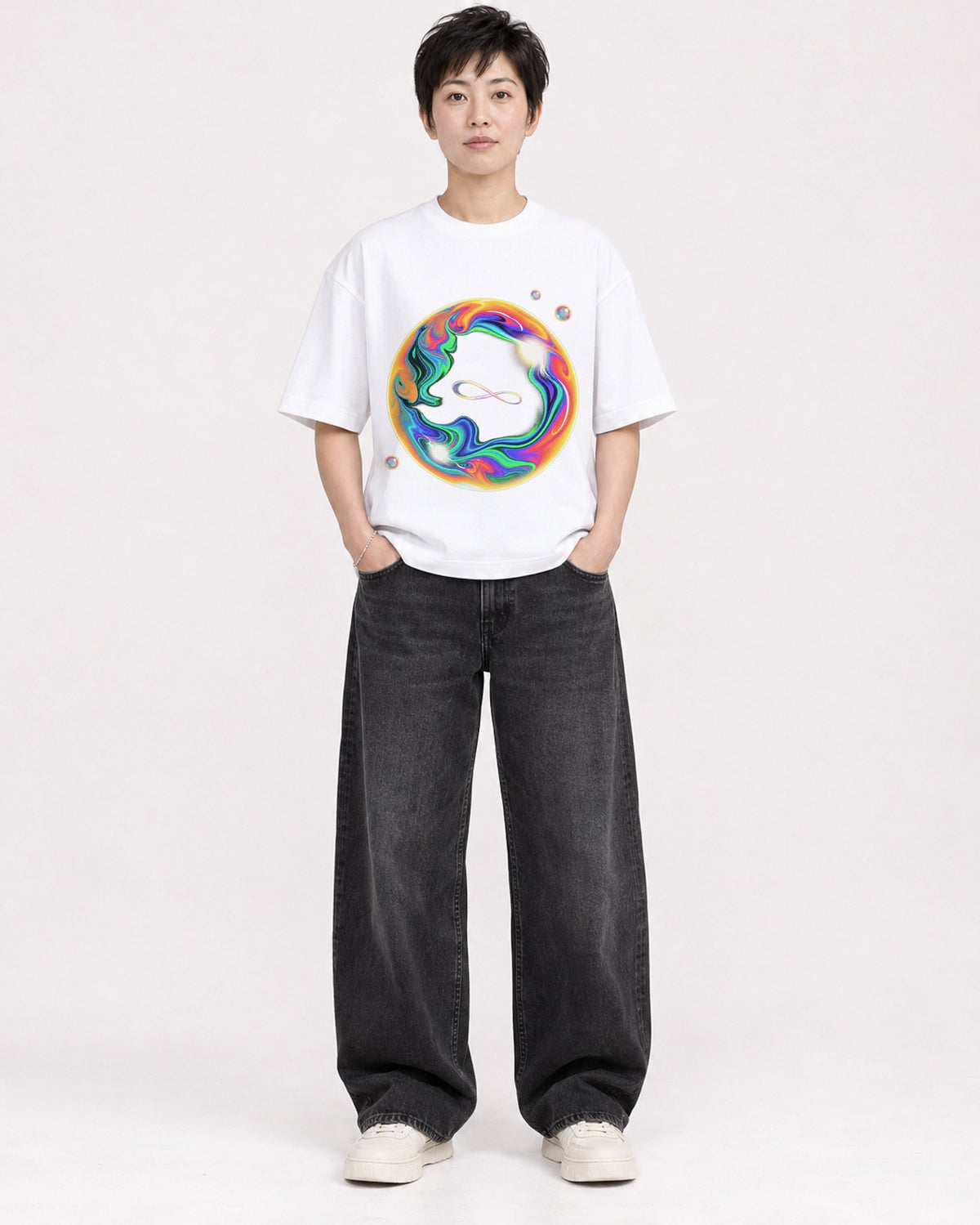 Mockup Boxy Heavyweight Tee White female full-body 23