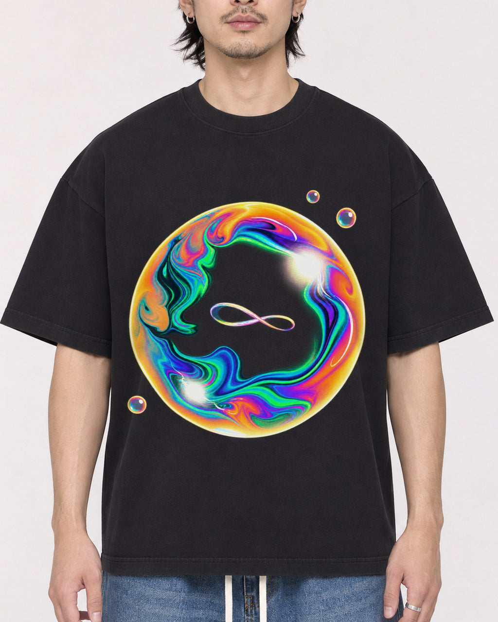 Mockup Boxy Heavyweight Tee Black male close-up 23