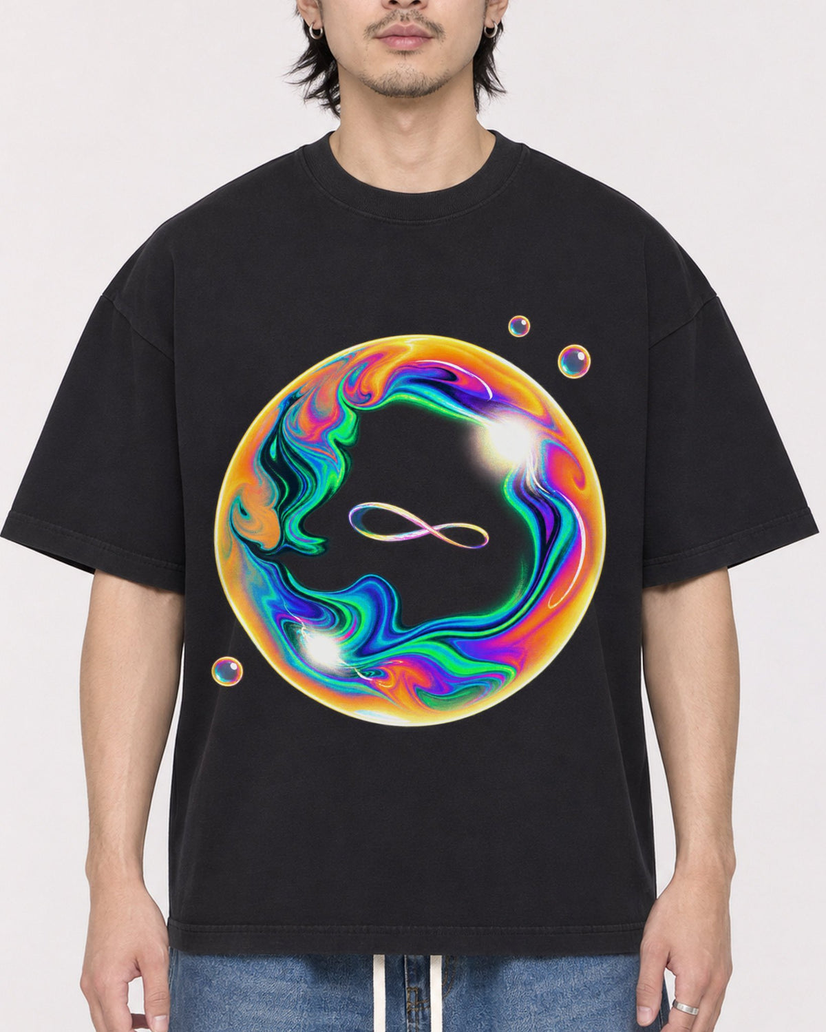Mockup Boxy Heavyweight Tee Black male close-up 23
