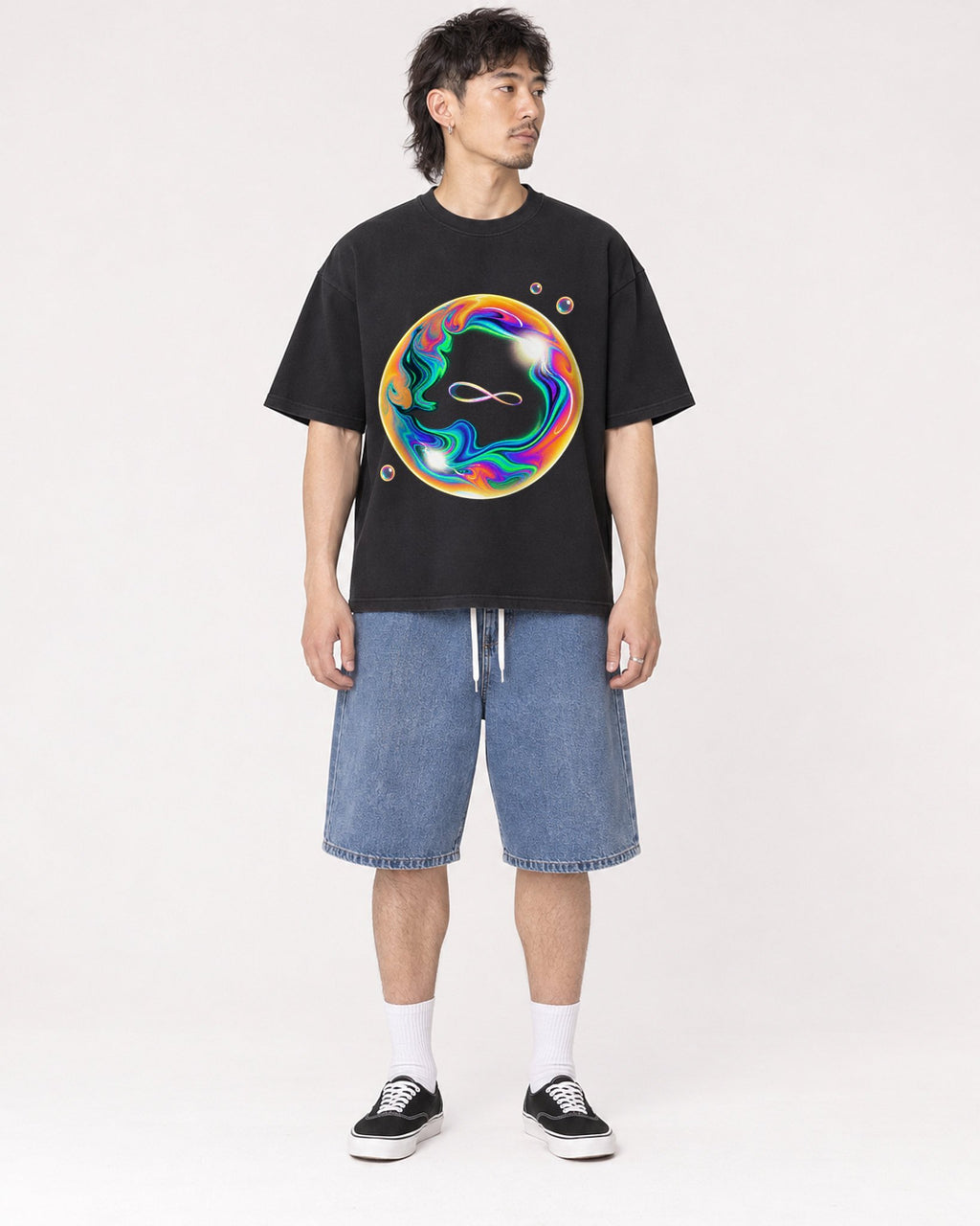 Mockup Boxy Heavyweight Tee Black male full-body 23