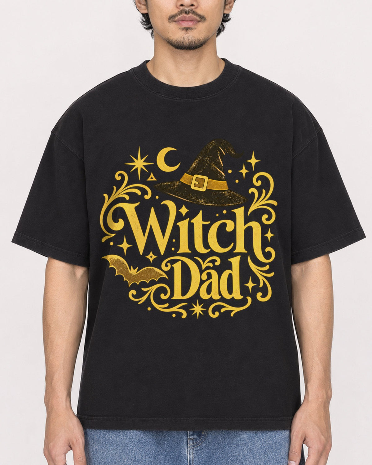 Mockup Boxy Heavyweight Tee Black male close-up 02