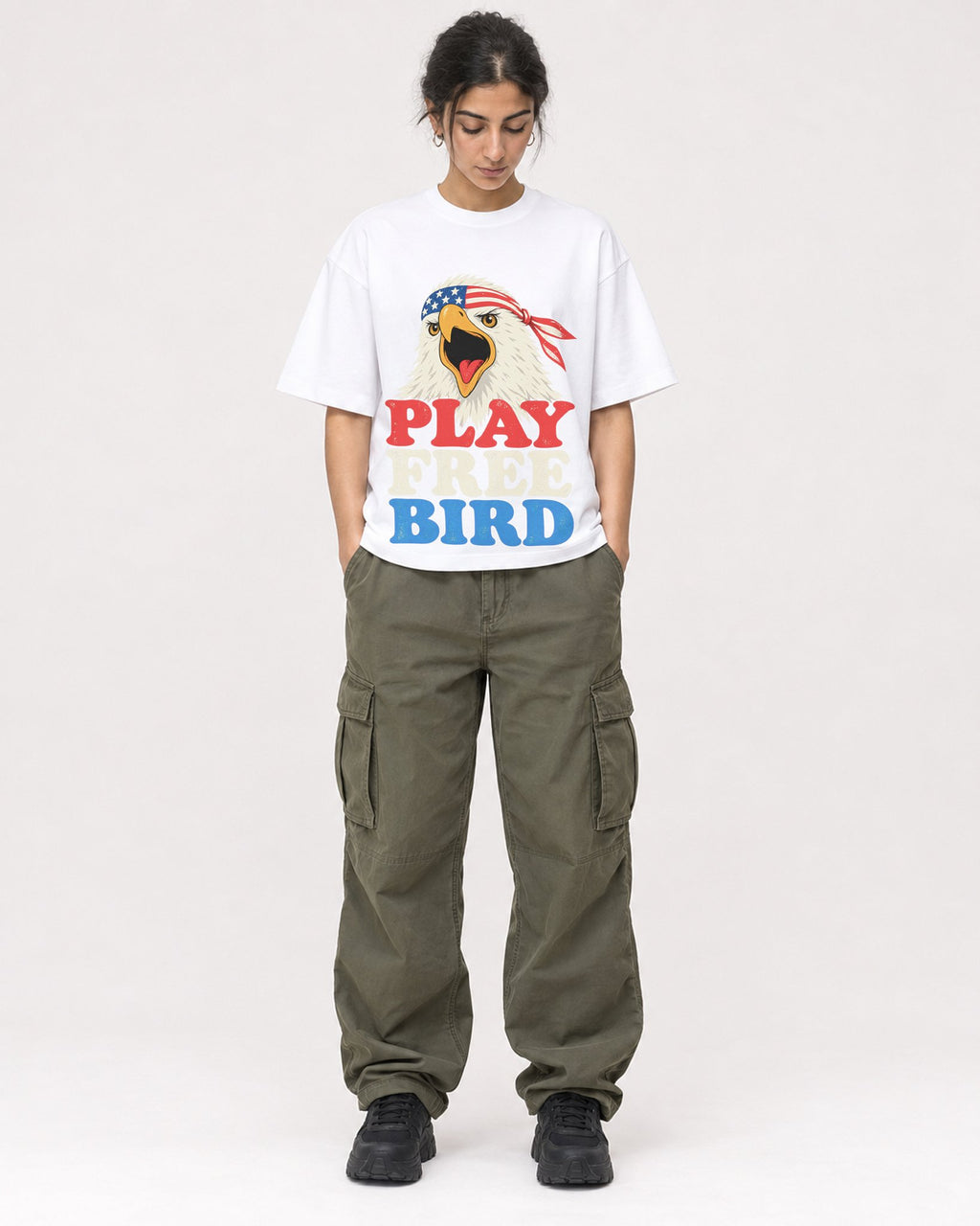 Mockup Boxy Heavyweight Tee White female full-body 17