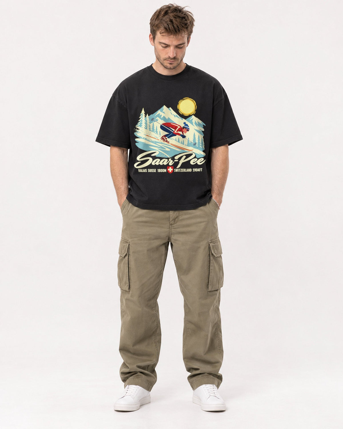 Mockup Boxy Heavyweight Tee Black male full-body 08