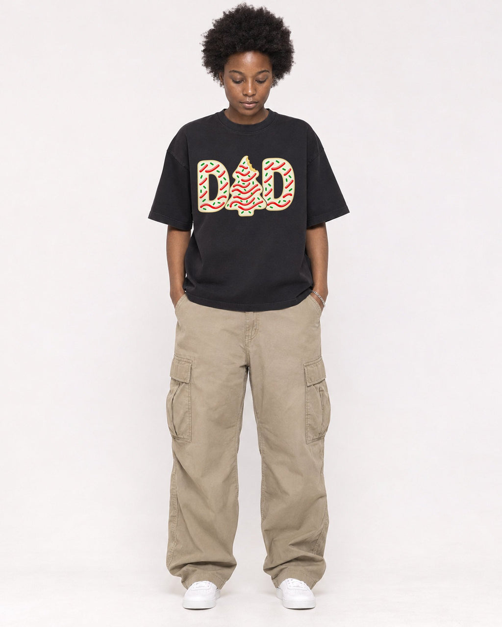 Mockup Boxy Heavyweight Tee Black female full-body 14
