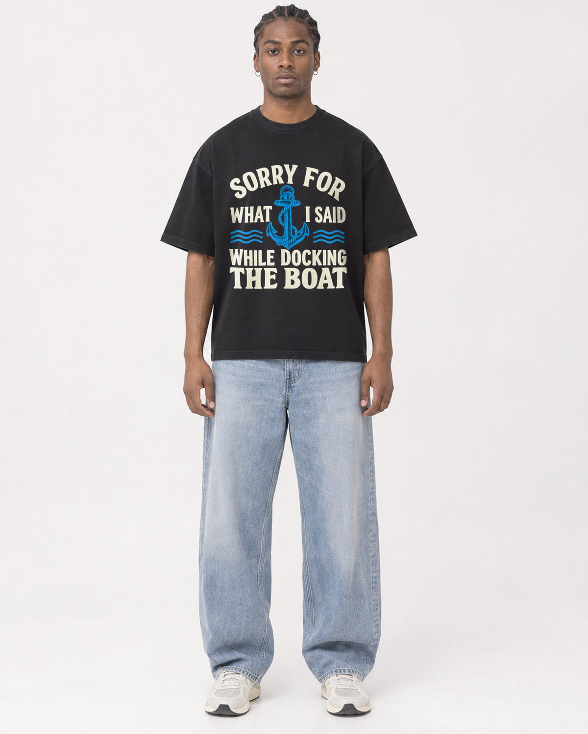 Mockup Boxy Heavyweight Tee Black male full-body 25