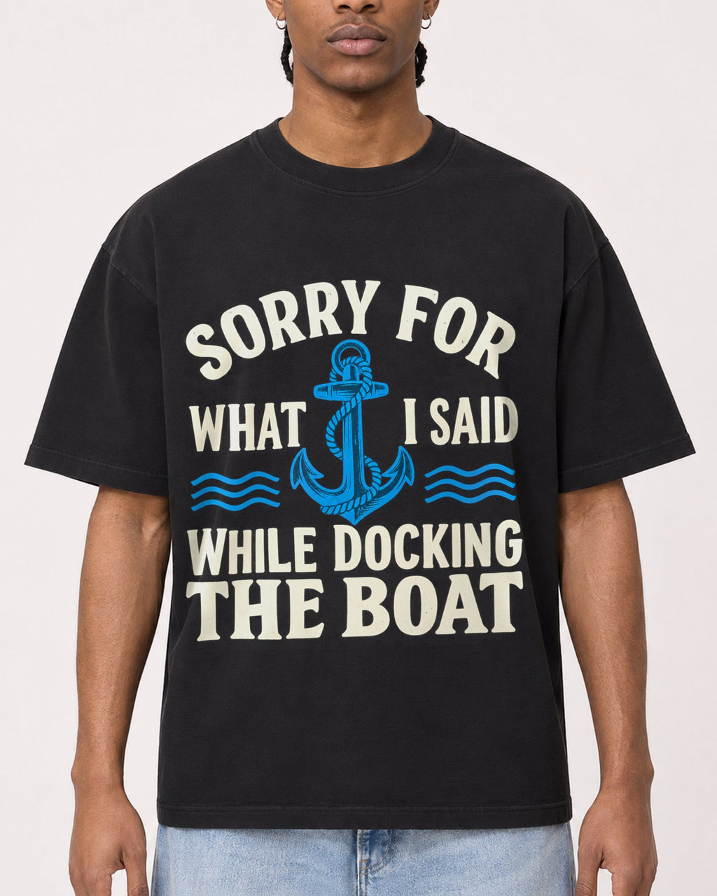 Mockup Boxy Heavyweight Tee Black male close-up 25