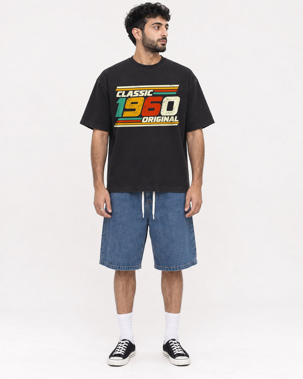 Mockup Boxy Heavyweight Tee Black male full-body 07