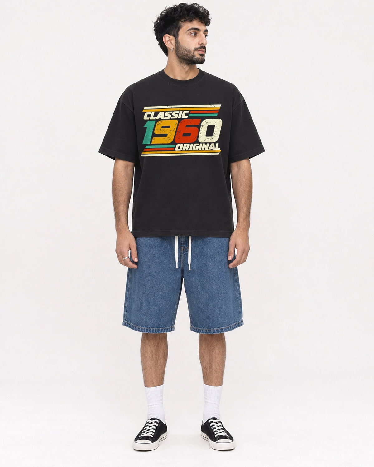 Mockup Boxy Heavyweight Tee Black male full-body 07