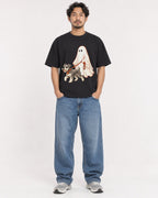 Mockup Boxy Heavyweight Tee Black male full-body 02