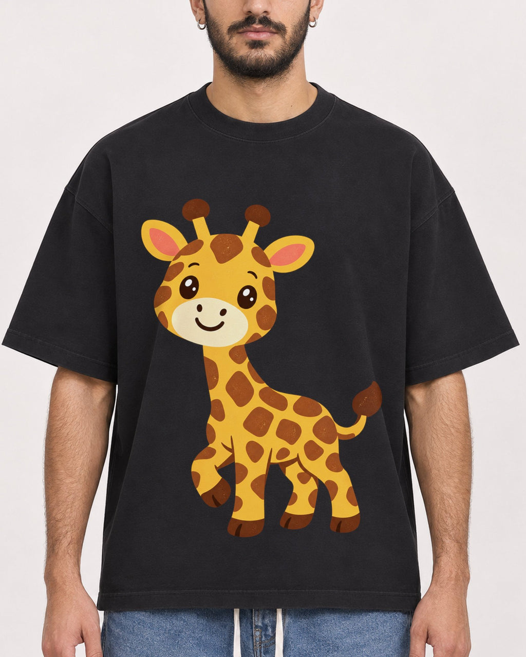 Mockup Boxy Heavyweight Tee Black male close-up 07