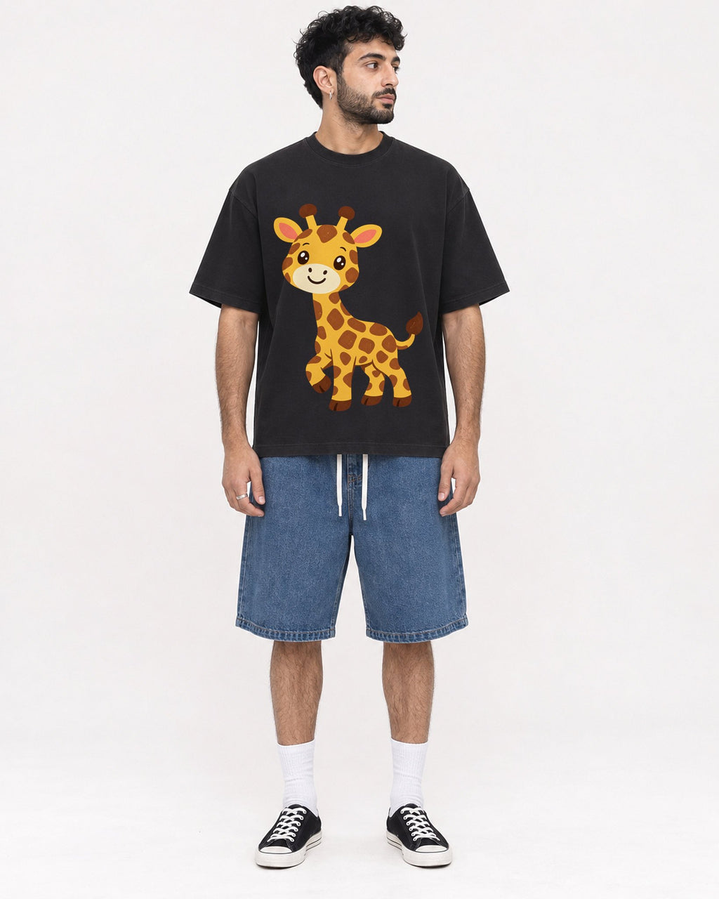 Mockup Boxy Heavyweight Tee Black male full-body 07