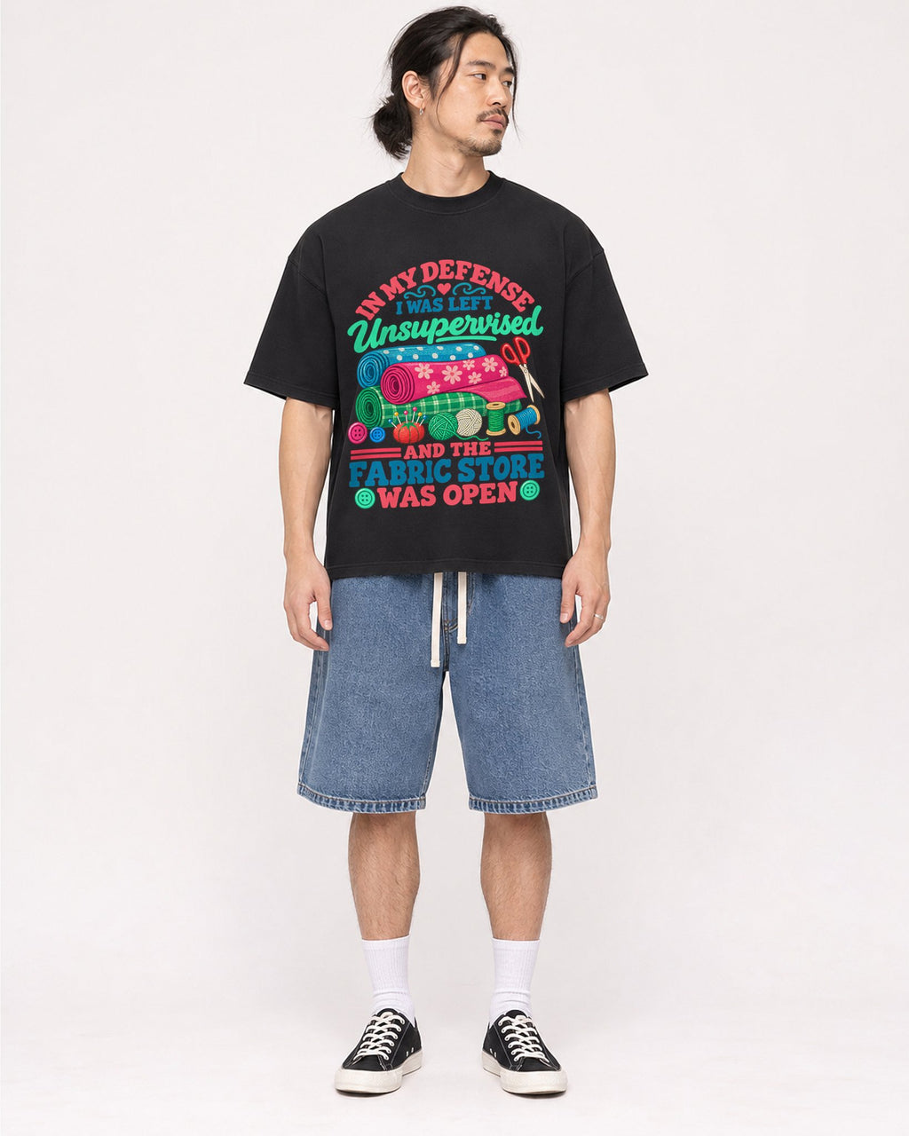 Mockup Boxy Heavyweight Tee Black male full-body 43