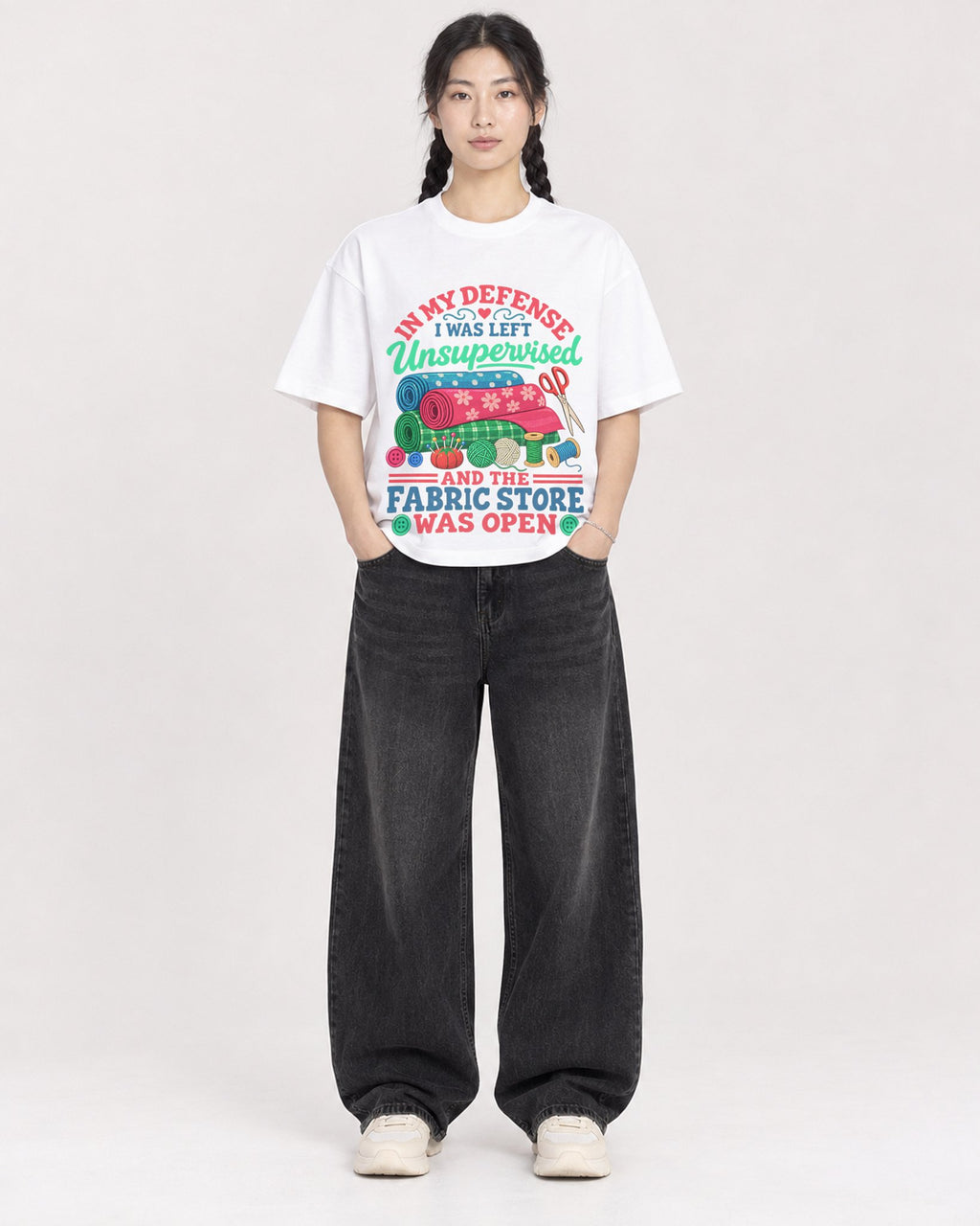 Mockup Boxy Heavyweight Tee White female full-body 43
