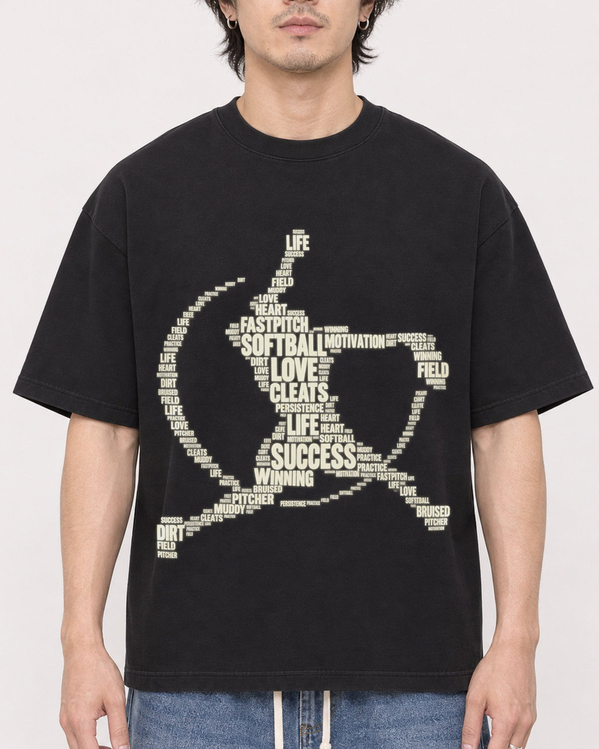 Mockup Boxy Heavyweight Tee Black male close-up 03