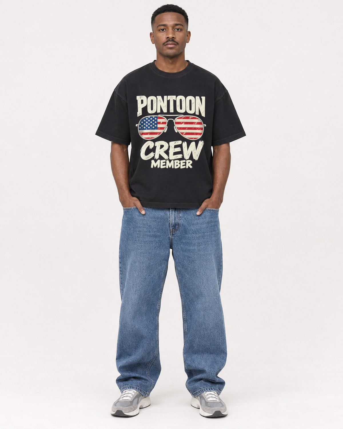 Mockup Boxy Heavyweight Tee Black male full-body 14