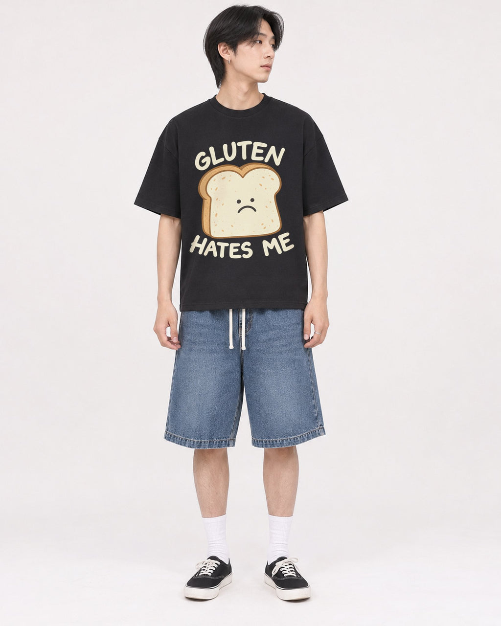 Mockup Boxy Heavyweight Tee Black male full-body 11