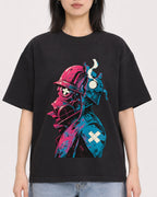 Mockup Boxy Heavyweight Tee Black female close-up 31