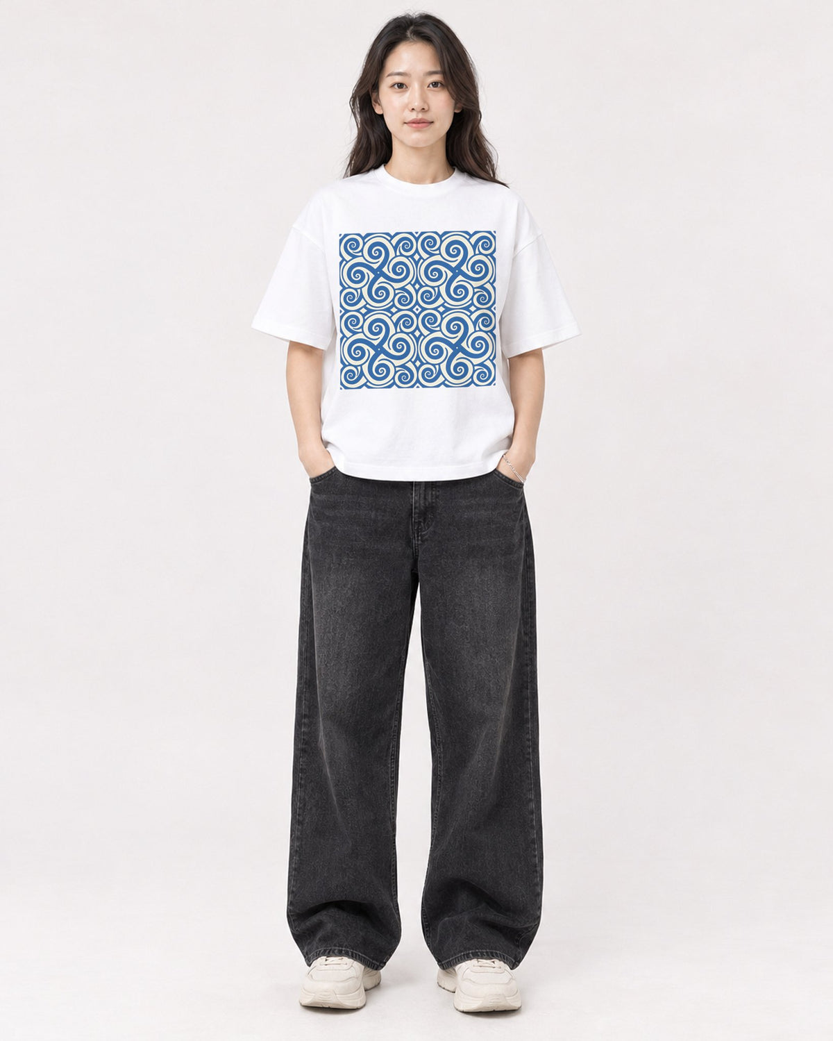 Mockup Boxy Heavyweight Tee White female full-body 03