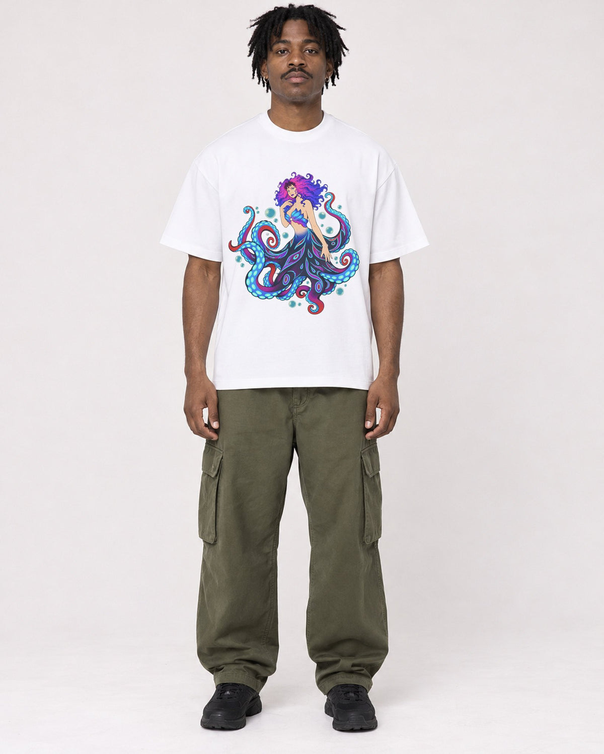 Mockup Boxy Heavyweight Tee White male full-body 04