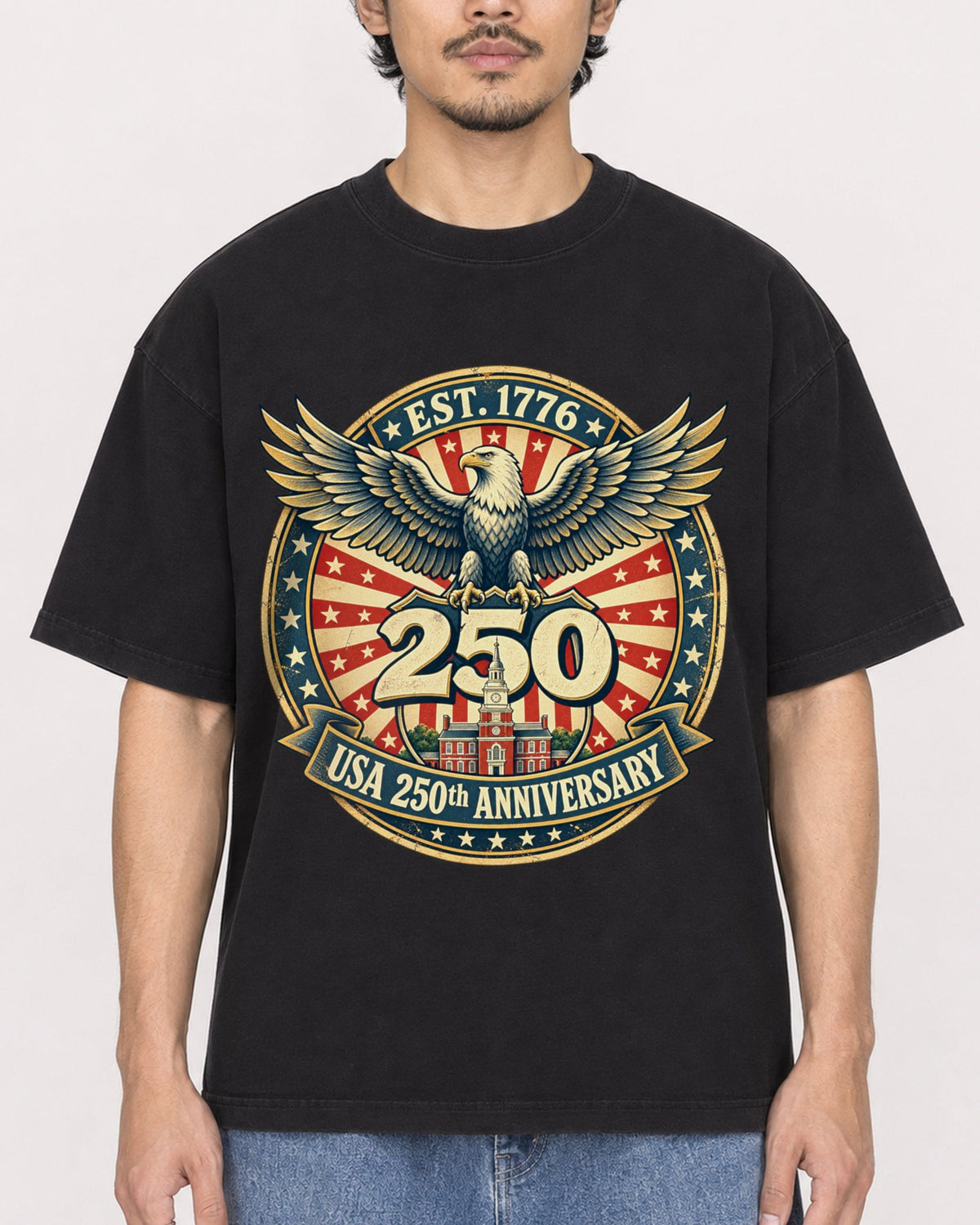 Mockup Boxy Heavyweight Tee Black male close-up 02