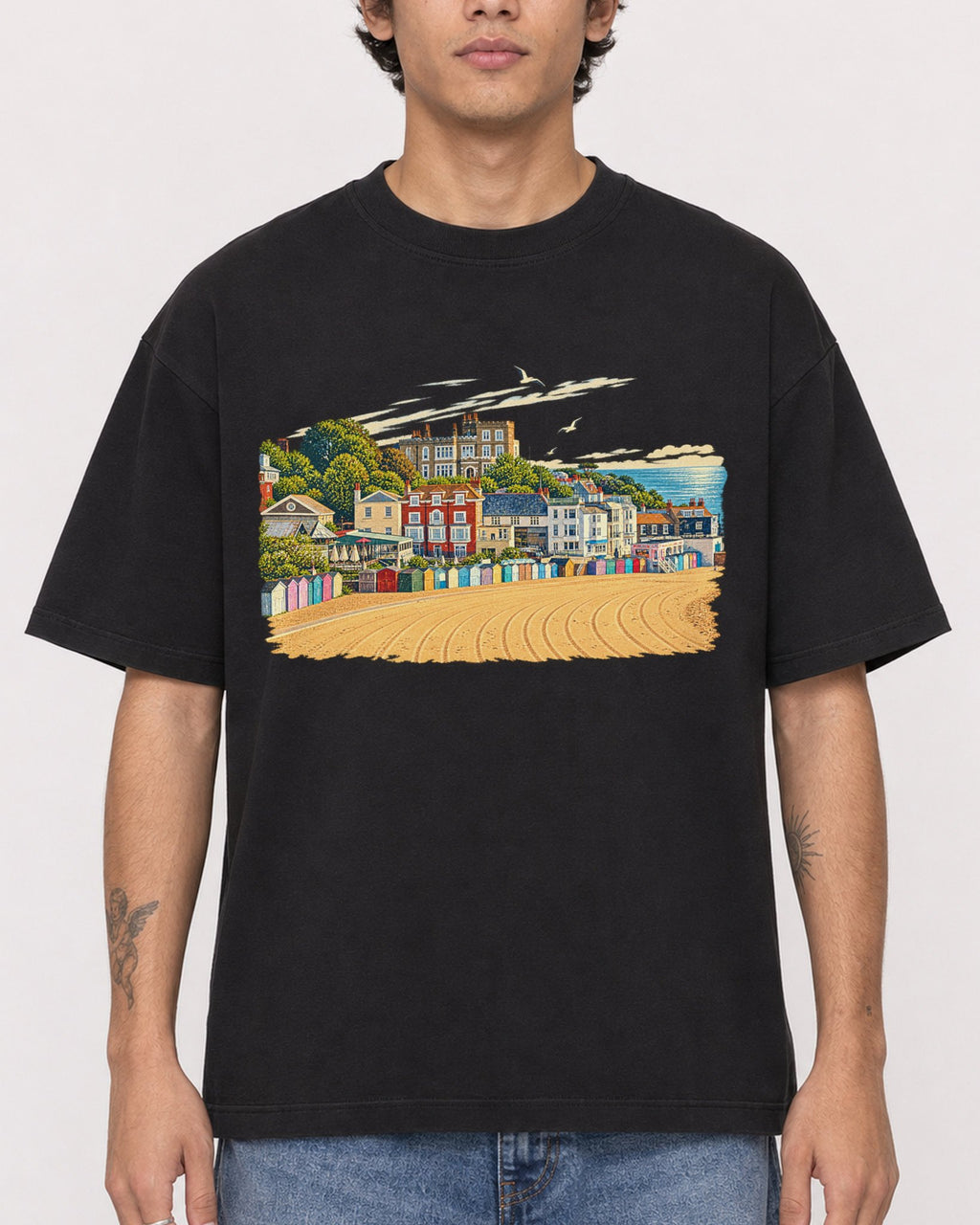 Mockup Boxy Heavyweight Tee Black male close-up 06