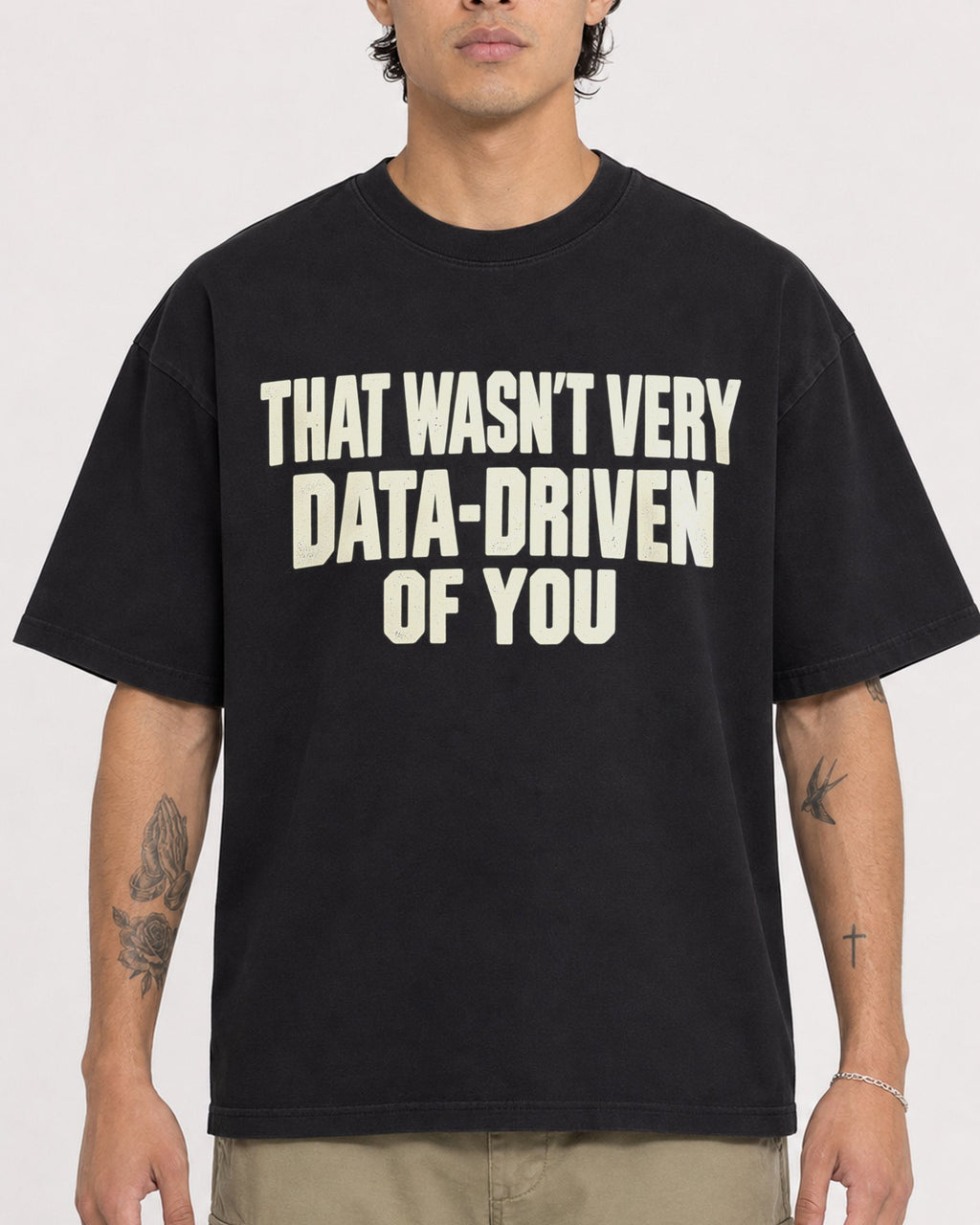 Mockup Boxy Heavyweight Tee Black male close-up 36