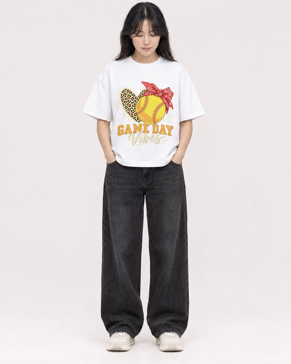 Mockup Boxy Heavyweight Tee White female full-body 13