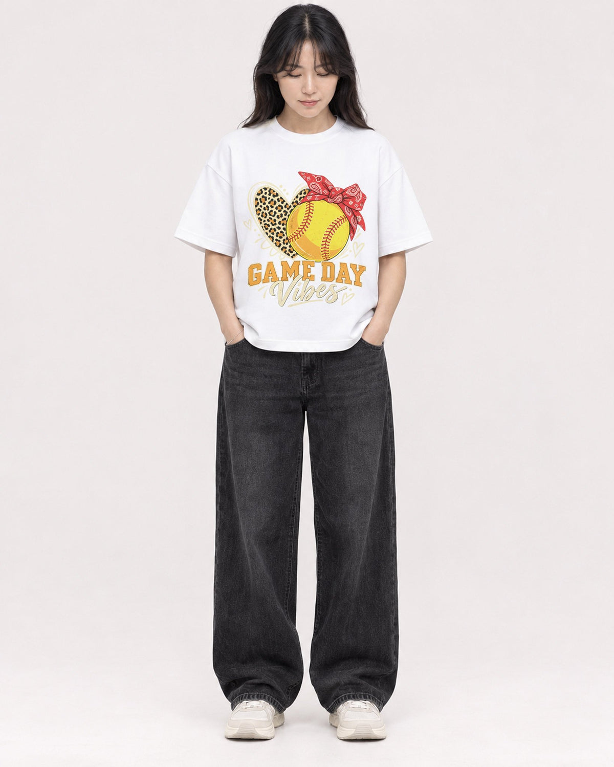 Mockup Boxy Heavyweight Tee White female full-body 13