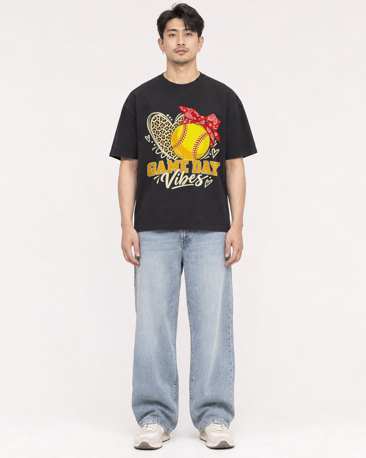 Mockup Boxy Heavyweight Tee Black male full-body 13