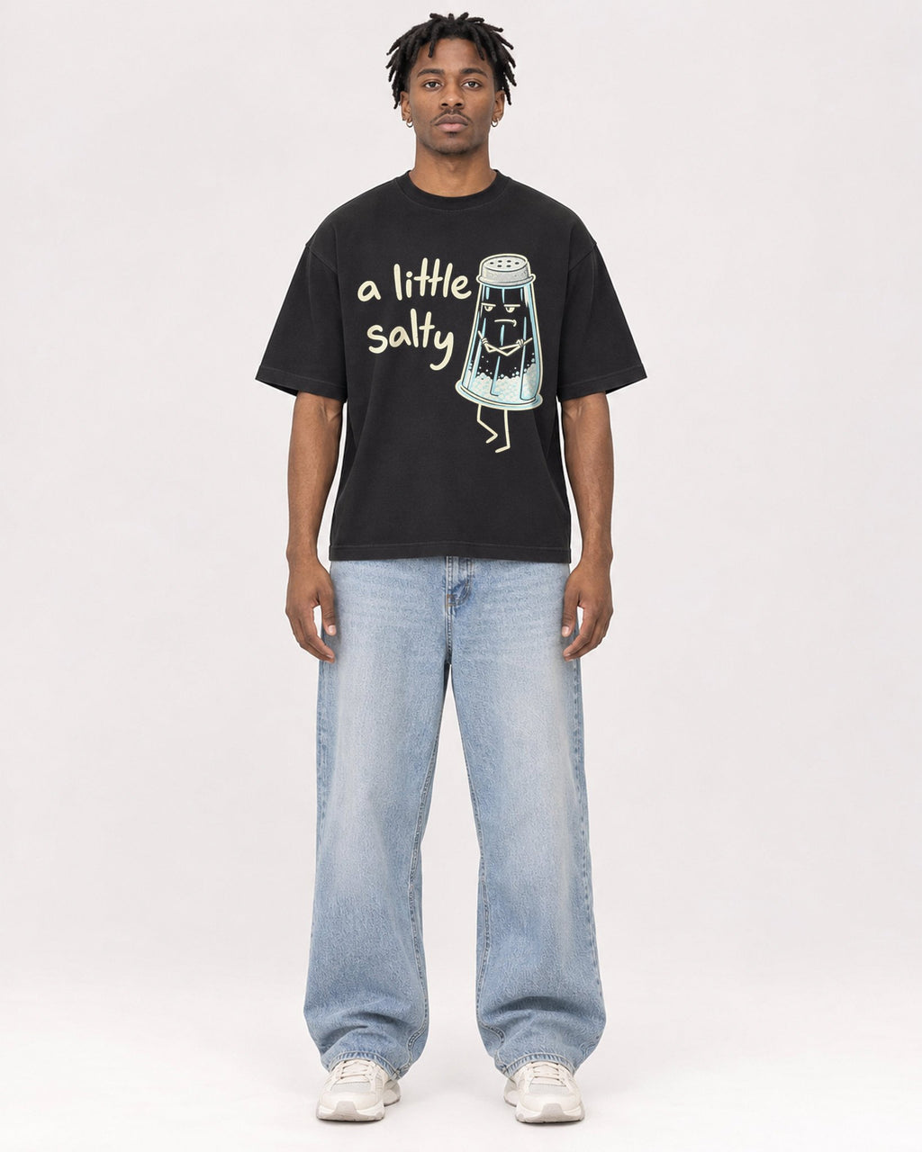 Mockup Boxy Heavyweight Tee Black male full-body 05