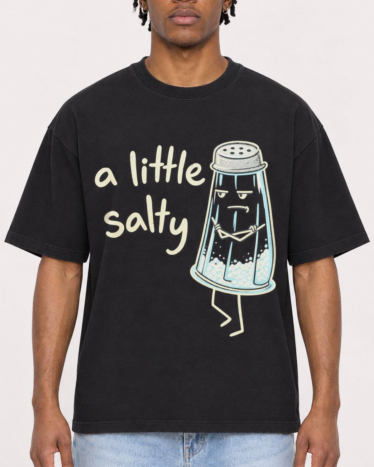 Mockup Boxy Heavyweight Tee Black male close-up 05