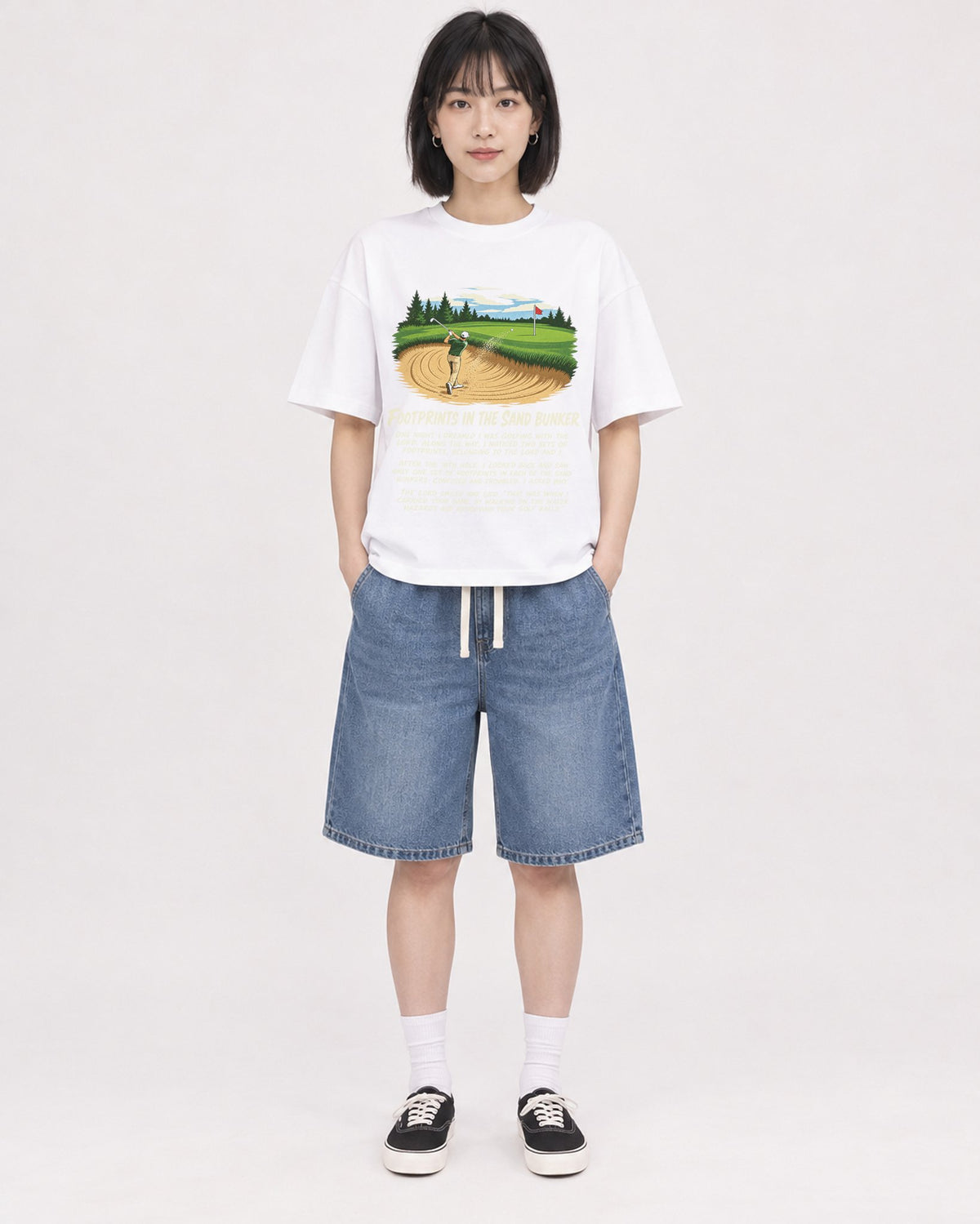 Mockup Boxy Heavyweight Tee White female full-body 11