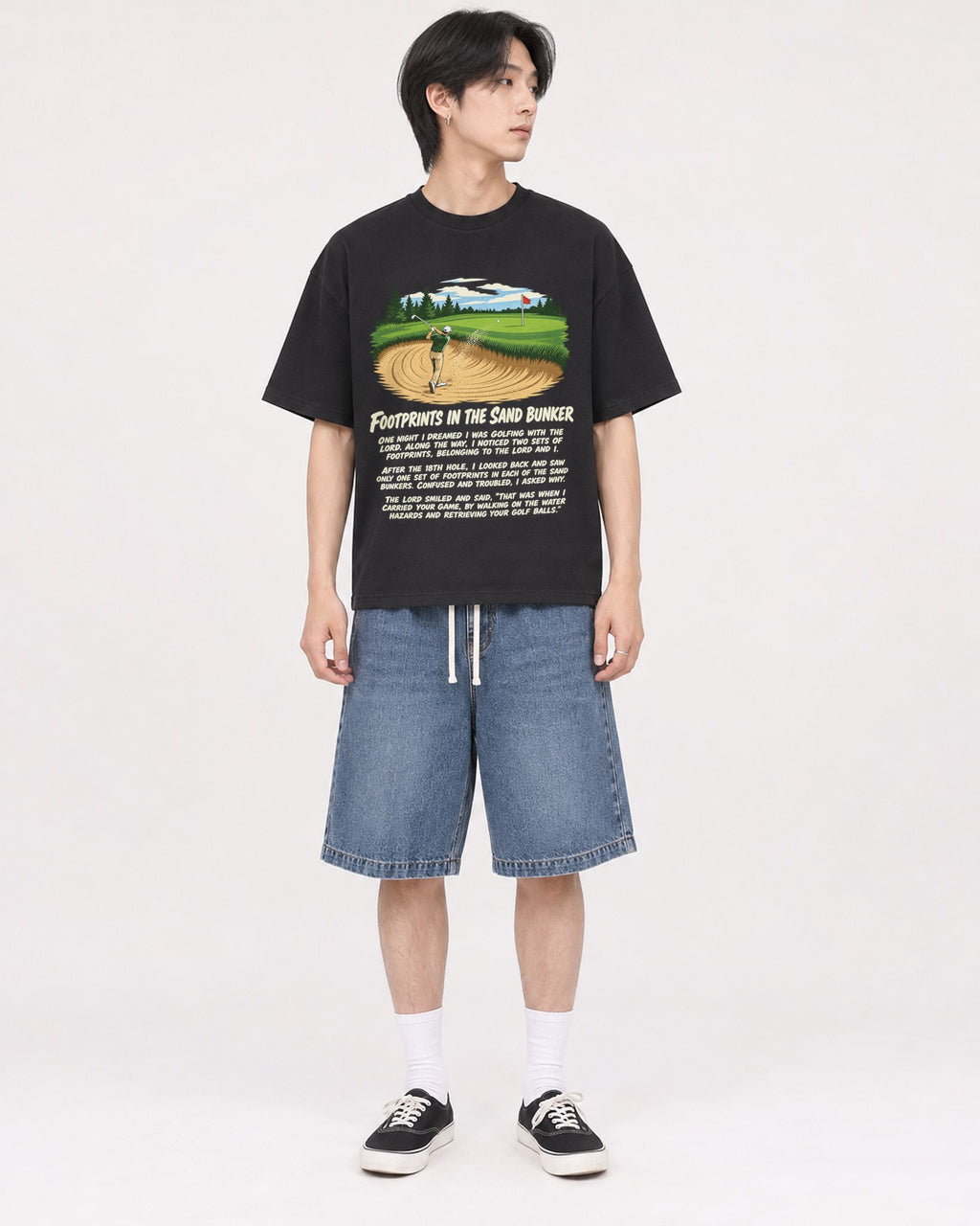 Mockup Boxy Heavyweight Tee Black male full-body 11
