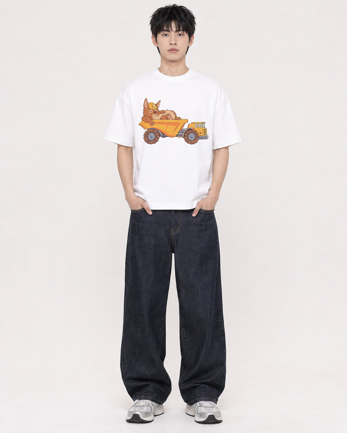 Mockup Boxy Heavyweight Tee White male full-body 01