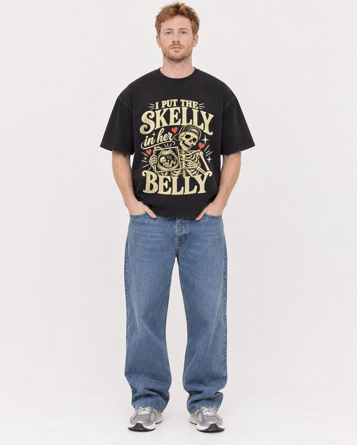 Mockup Boxy Heavyweight Tee Black male full-body 38