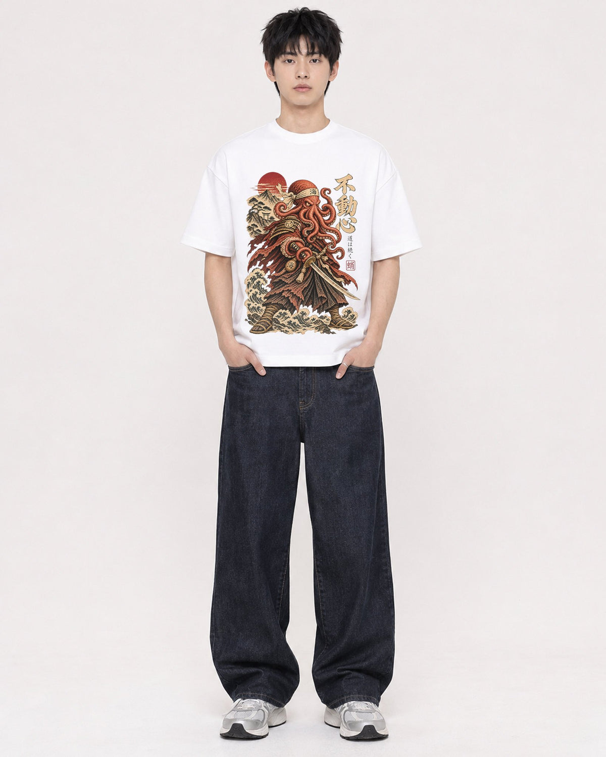 Mockup Boxy Heavyweight Tee White male full-body 01