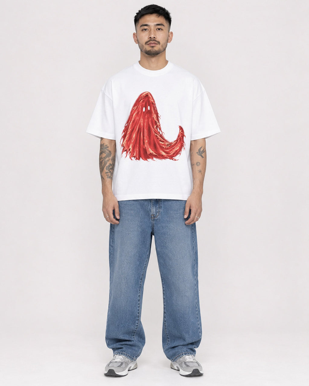 Mockup Boxy Heavyweight Tee White male full-body 12