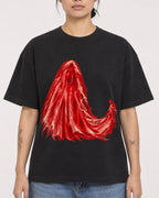 Mockup Boxy Heavyweight Tee Black female close-up 12