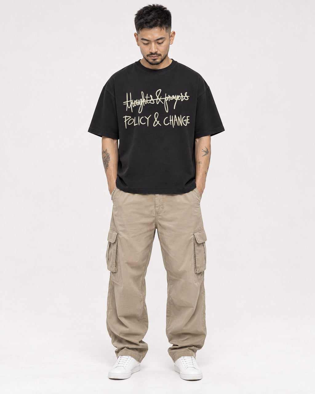 Mockup Boxy Heavyweight Tee Black male full-body 12