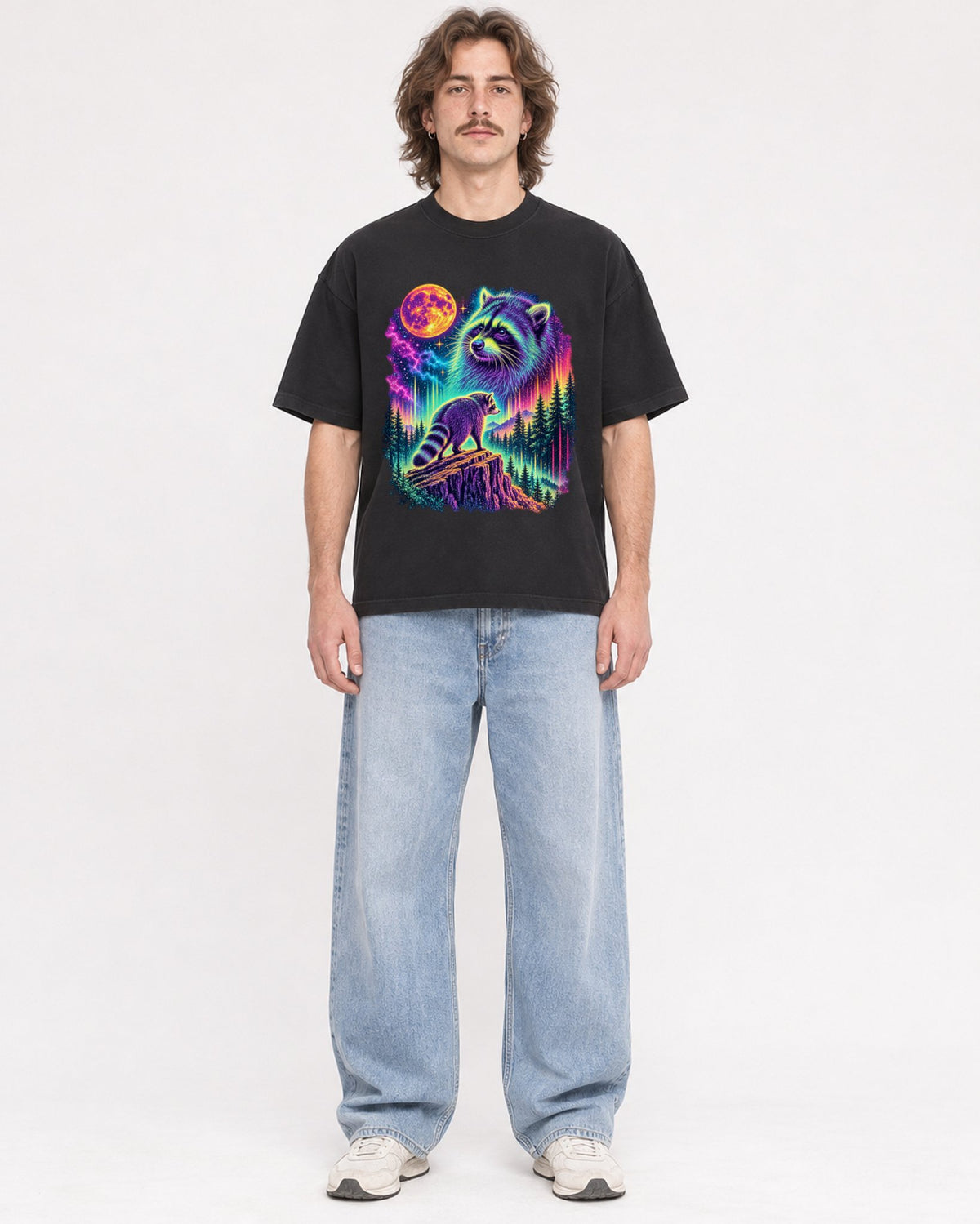 Mockup Boxy Heavyweight Tee Black male full-body 49