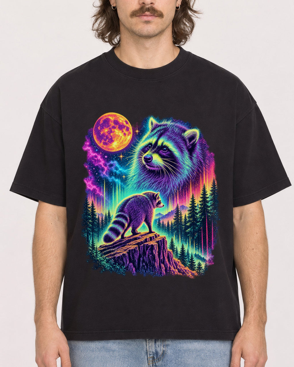 Mockup Boxy Heavyweight Tee Black male close-up 49