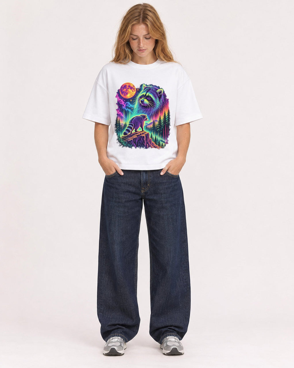 Mockup Boxy Heavyweight Tee White female full-body 49
