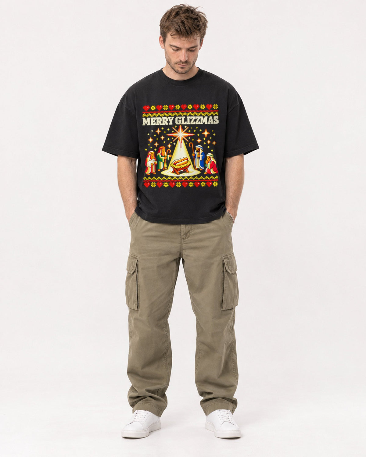 Mockup Boxy Heavyweight Tee Black male full-body 08