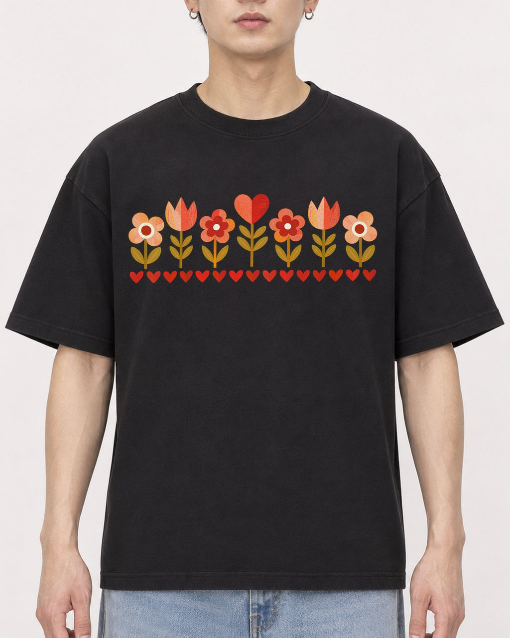 Mockup Boxy Heavyweight Tee Black male close-up 01