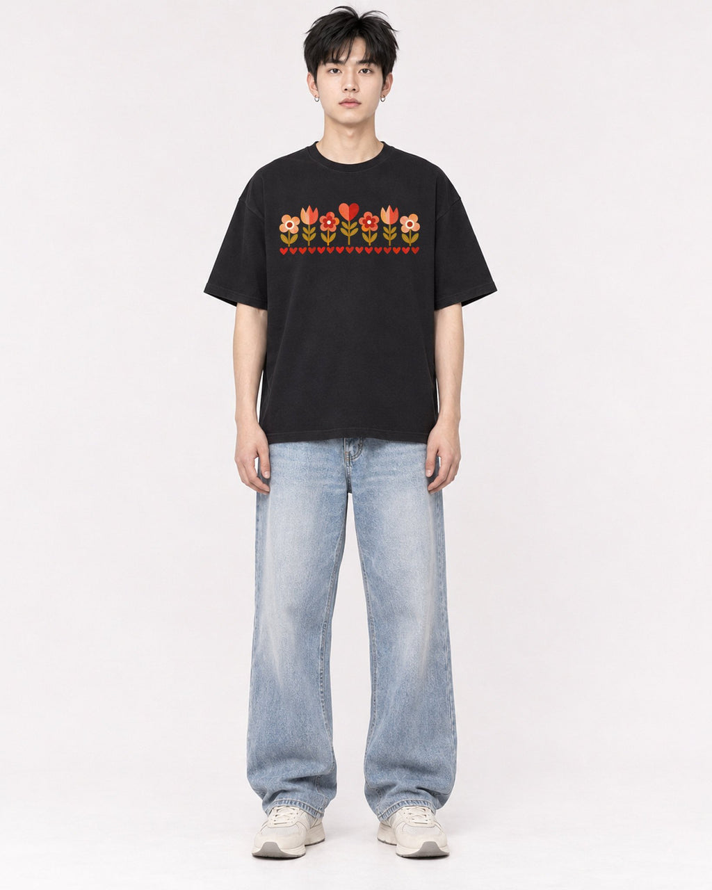 Mockup Boxy Heavyweight Tee Black male full-body 01