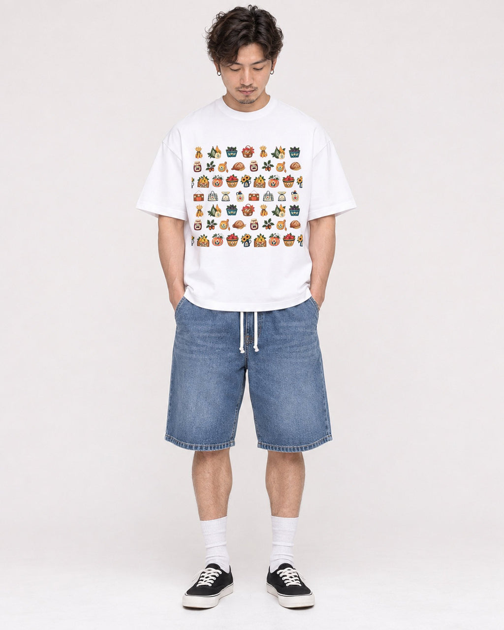 Mockup Boxy Heavyweight Tee White male full-body 03