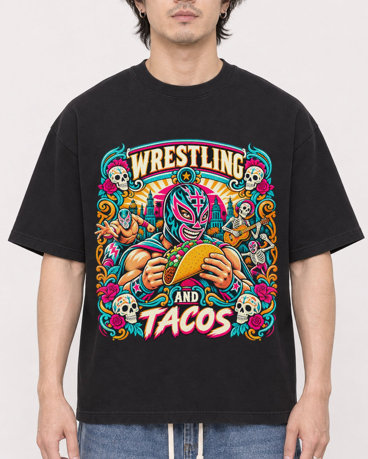 Mockup Boxy Heavyweight Tee Black male close-up 03